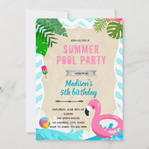 Flamingo pool birthday party invitation