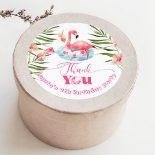 Flamingo Pool birthday party pink thank you Classic Round Sticker