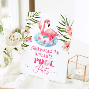 Flamingo Pool birthday party Welcome Pedestal Sign