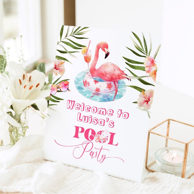 Flamingo Pool birthday party Welcome Pedestal Sign (Creator Uploaded)