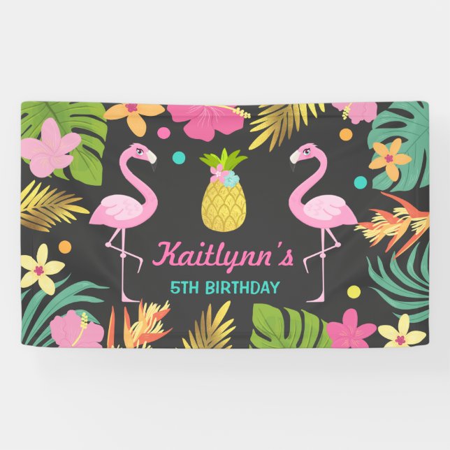 Flamingo Pool Party Banner Tropical Flamingo Party (Horizontal)