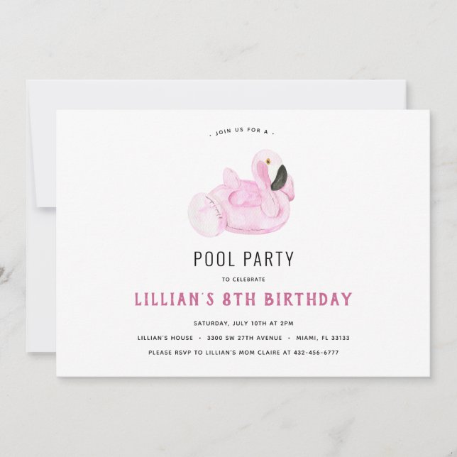 Flamingo Pool Party Birthday Invitation (Front)