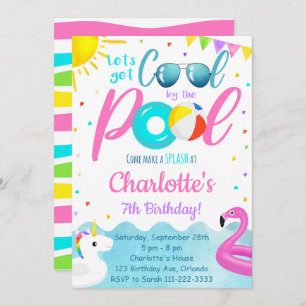 Flamingo Pool Party Birthday Invitation