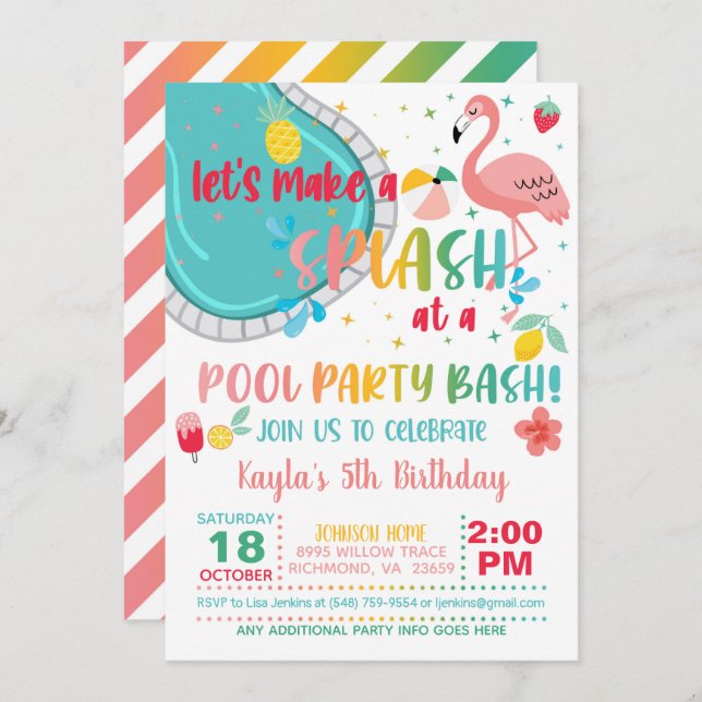 Flamingo Pool Party Birthday Invitation (Front/Back)