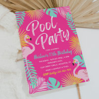Flamingo Pool Party Birthday Invitation | Pool