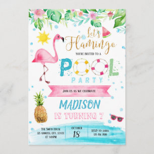 Flamingo pool party card