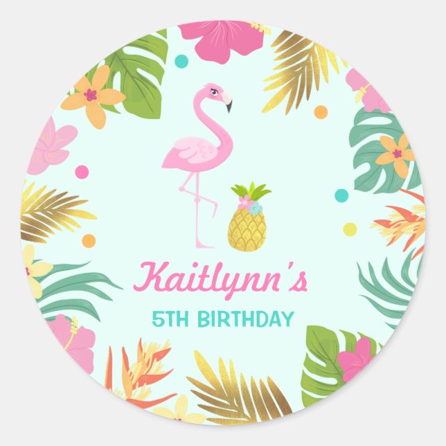Flamingo Pool Party Favour Tag Sticker Seal (Front)