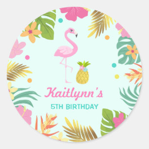 Flamingo Pool Party Favour Tag Sticker Seal
