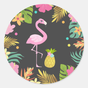 Flamingo Pool Party Favour Tag Sticker Seal