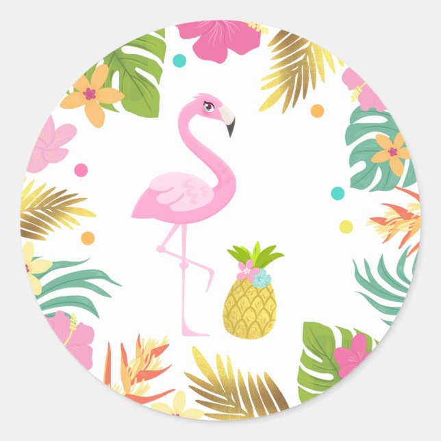 Flamingo Pool Party Favour Tag Sticker Seal (Front)