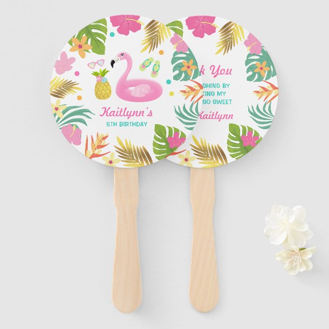 Flamingo Pool Party Hand Fan Flamingo Party Favour (Front and Back)