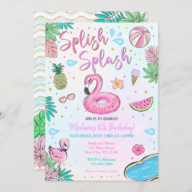 Flamingo Pool Party Invitation (Front/Back)