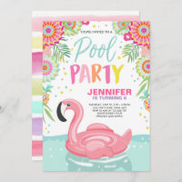 Flamingo Pool party invitation Tropical Pool float