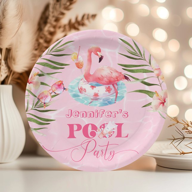 Flamingo pool party pink girl birthday paper plate (Creator Uploaded)