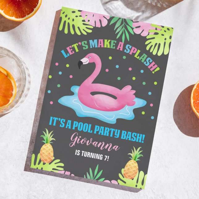 Flamingo Pool Party Tropical Birthday Invitation (Creator Uploaded)