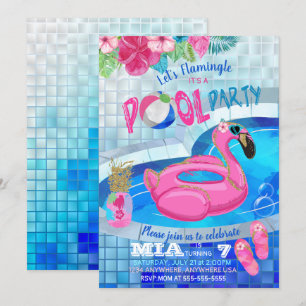 Flamingo Pool Party, Tropical Birthday Pink Invitation