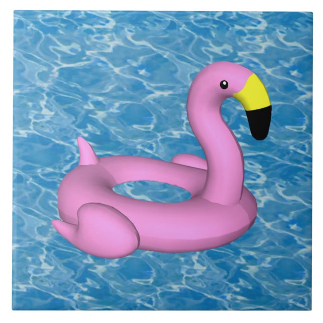 Flamingo pool toy on blue water  tile (Front)