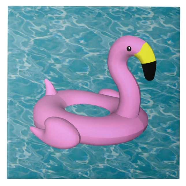Flamingo pool toy on turquoise water  tile (Front)