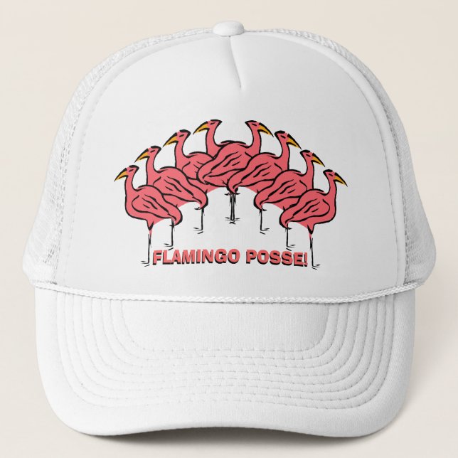 Flamingo Posse! Fun Flock of Flamingos Bird Hat (Front)