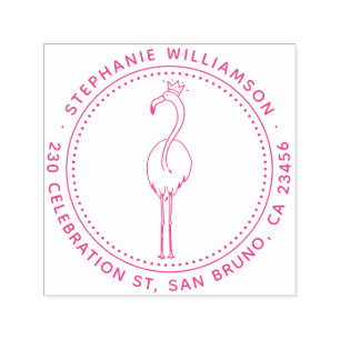 Flamingo Princess Custom Round Name Return Address Self-inking Stamp