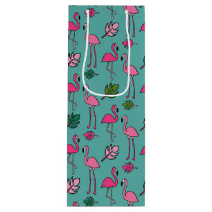 Flamingo Print Blue Wine Gift Bag