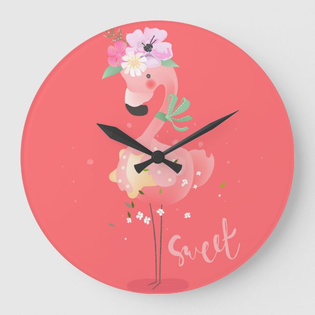 Flamingo Print Large Clock (Front)