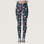 Flamingo Print, Pink Hibiscus Tropical Flower Leggings<br><div class="desc">Super cute leggings featuring a design of pink flamingos and tropical pink hibiscus flowers.  Perfect for a beach vacation,  workout or everyday fun wear.</div>