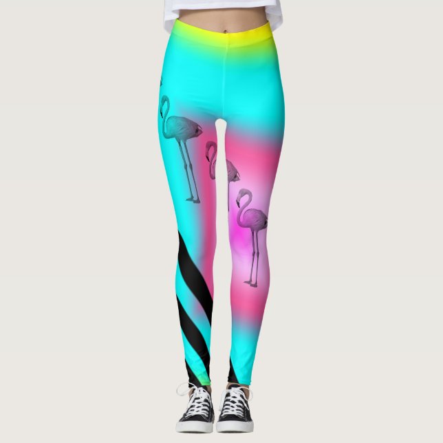 Flamingo Print Stripey Leggings (Front)