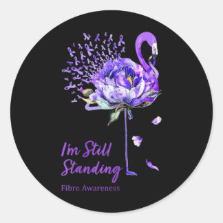 Flamingo Purple Ribbon Fibro Fibromyalgia Awarenes Classic Round Sticker