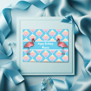 Flamingo Quatrefoil Birthday Card