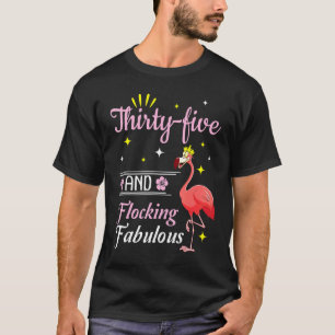 Flamingo Queen Flower Happy 35 Years And Flocking  T-Shirt