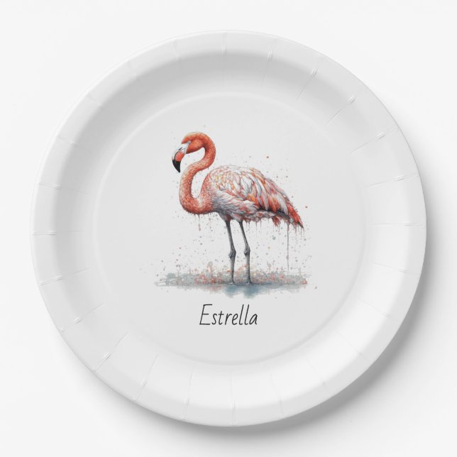 Flamingo Radiance: Tropical Watercolor, custom Paper Plate (Front)