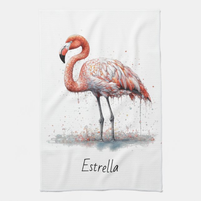 Flamingo Radiance: Tropical Watercolor, custom Tea Towel (Vertical)