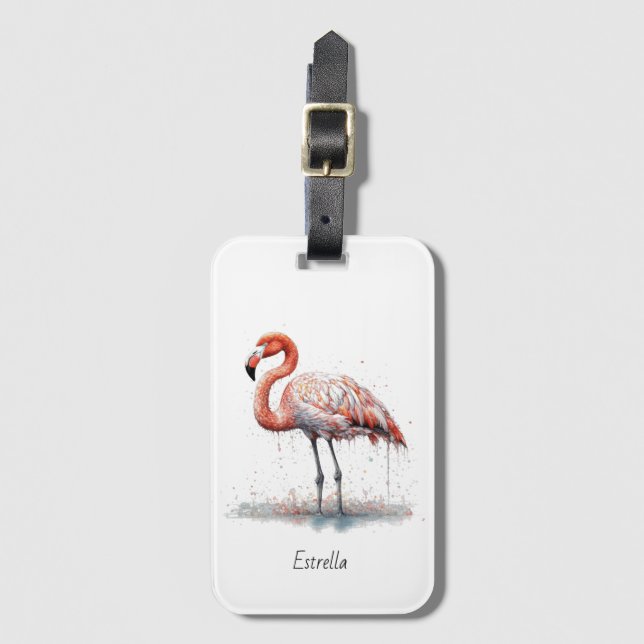 Flamingo Radiance: Watercolor Art, custom Luggage Tag (Front Vertical)