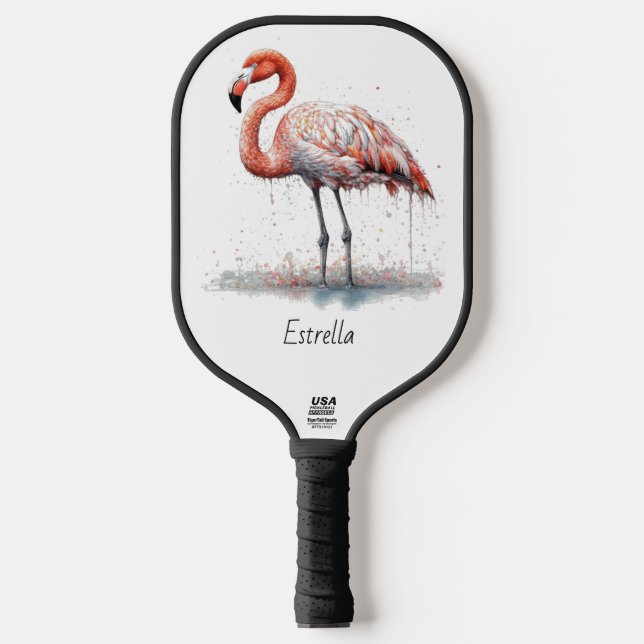  Flamingo Radiance: Watercolor Art, custom Pickleball Paddle (Front)