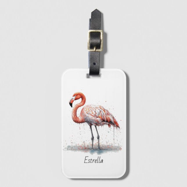 Flamingo Radiance: Watercolor Flamingo, custom Luggage Tag (Front Vertical)