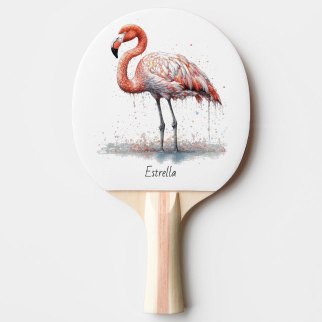 Flamingo Radiance: Watercolor Flamingo, custom Ping Pong Paddle (Front)
