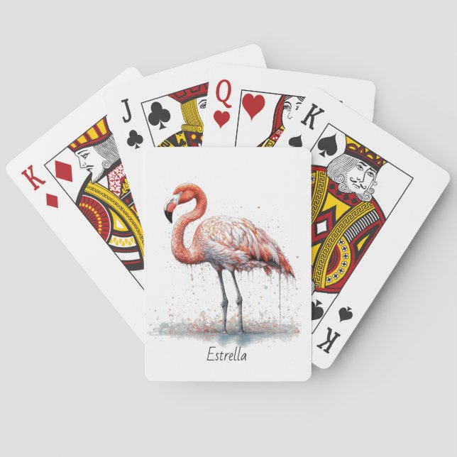 Flamingo Radiance: Watercolor Flamingo, custom  Playing Cards (Back)