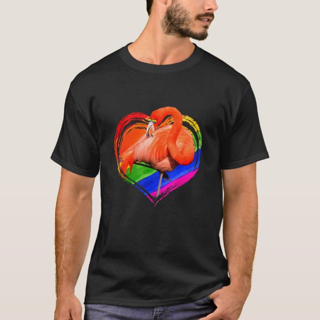   Flamingo Rainbow Heart Animal   Gay Pride Lgbt T-Shirt (Front)