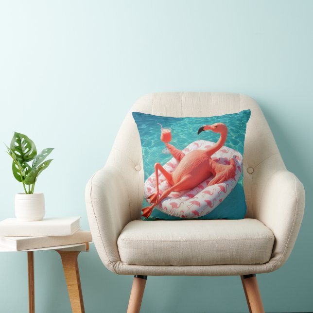 Flamingo Relaxing On a Pool Mattress Cushion (Chair)