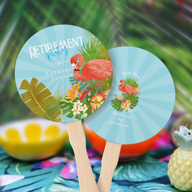 Flamingo Retirement Blue Orange Cooler Hand Fan (Flamingo Retirement Blue Hand Fan)