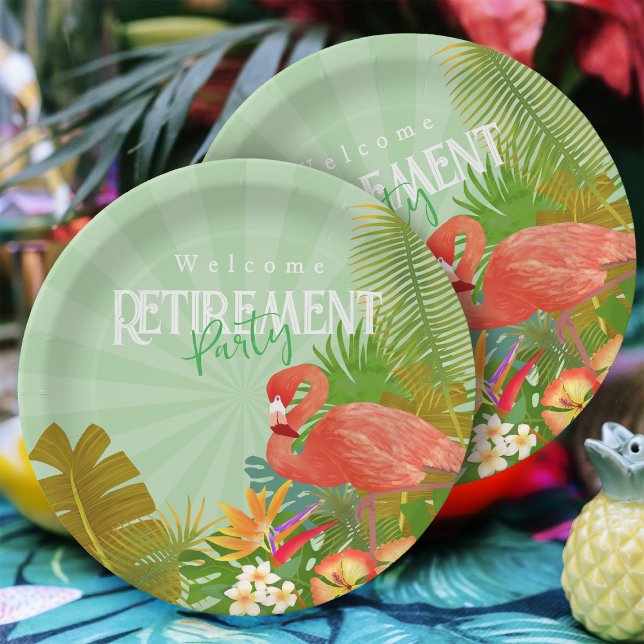 Flamingo Retirement Green Paper Plate (Flamingo Retirement Green Party Plate)