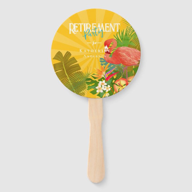 Flamingo Retirement Yellow Orange Cooler Hand Fan (Front)