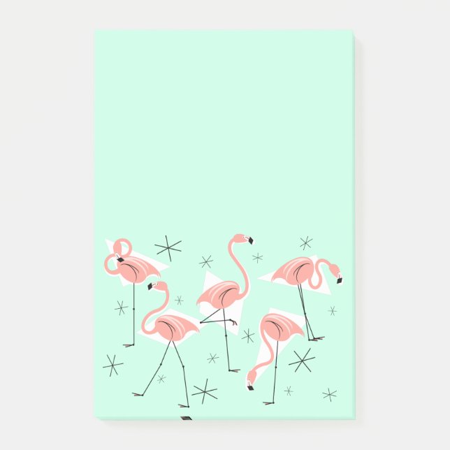 Flamingo Retro Green post-it note vertical (Front)
