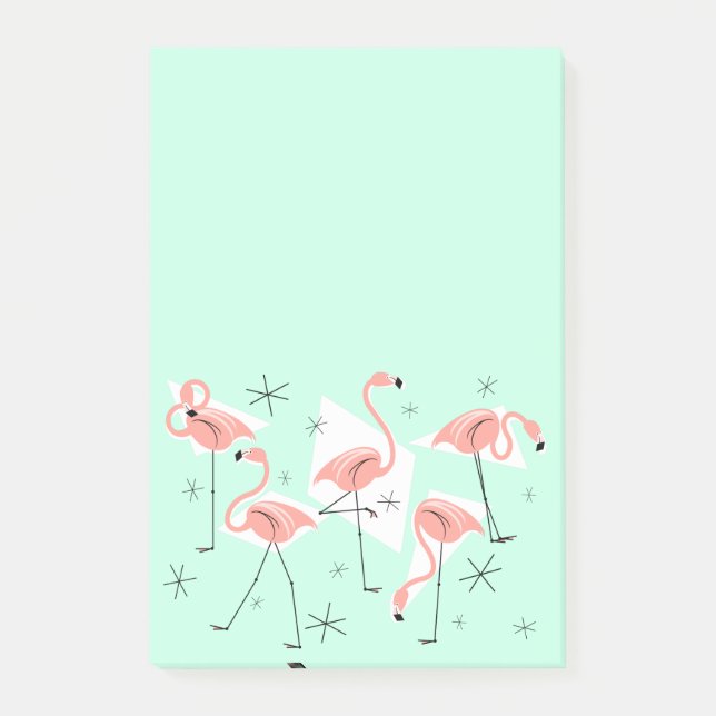 Flamingo Retro Green post-it note vertical (Front)