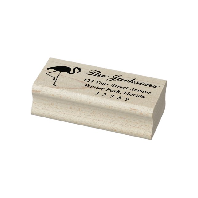 Flamingo Return Address Stamp with Calligraphy (Stamp)