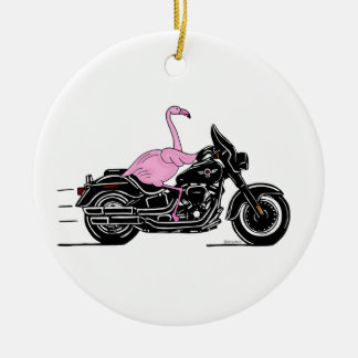 Flamingo Riding A Motorcycle Ceramic Tree Decoration