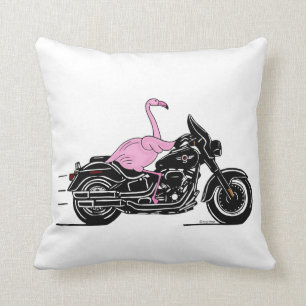 Flamingo Riding A Motorcycle Cushion