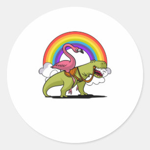 Flamingo Riding Dinosaur T-Shirt Classic Round Sticker