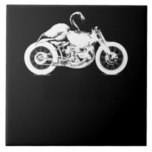 Flamingo Riding Motorcycle Art Gift For Bikers.pn Tile